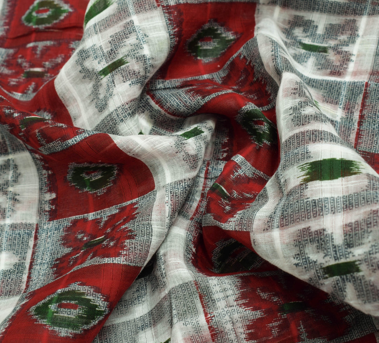 Sushila Vintage Red & Cream Saree 100% Pure Cotton Printed Indian Craft Fabric
