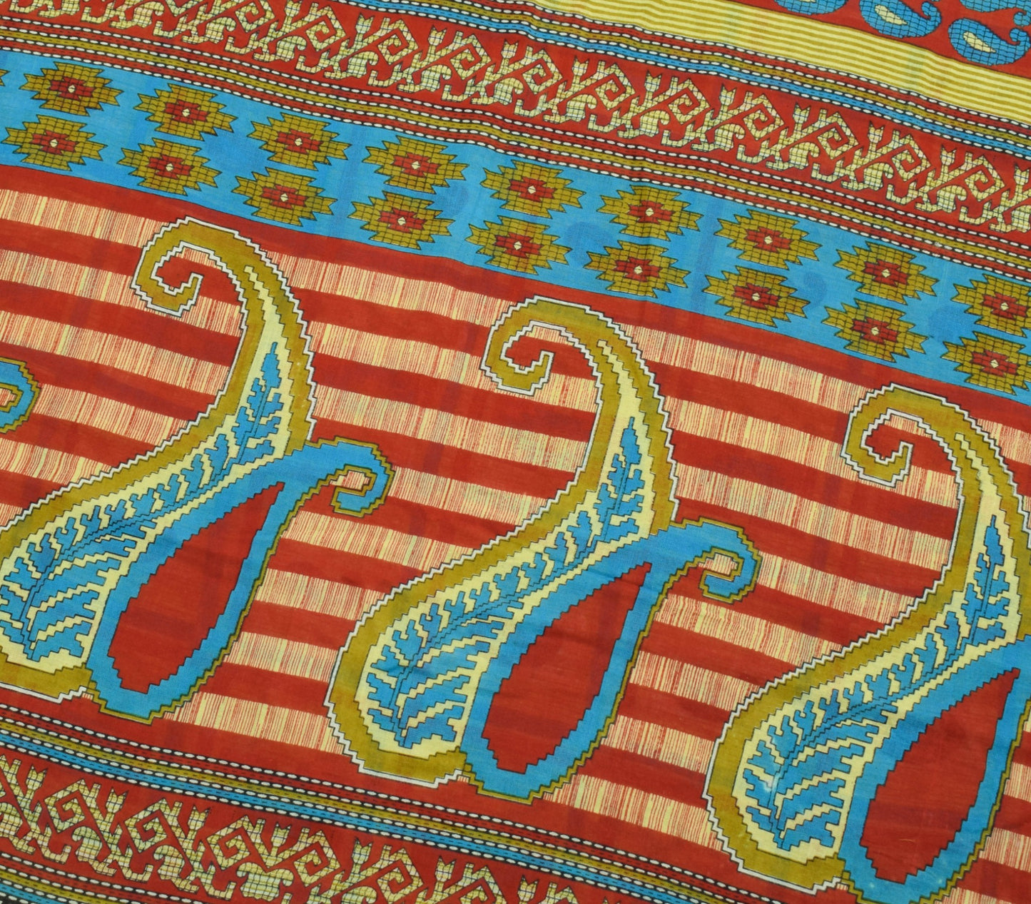 Sushila Vintage Saree 100% Pure Cotton Green Paisley Printed Soft Craft Fabric