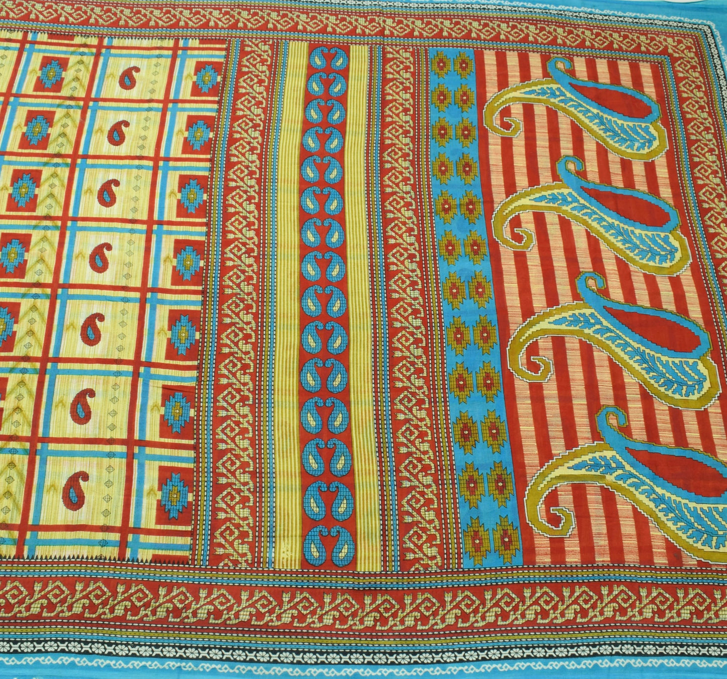 Sushila Vintage Saree 100% Pure Cotton Green Paisley Printed Soft Craft Fabric