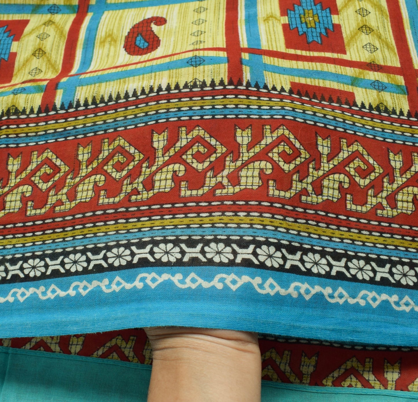 Sushila Vintage Saree 100% Pure Cotton Green Paisley Printed Soft Craft Fabric