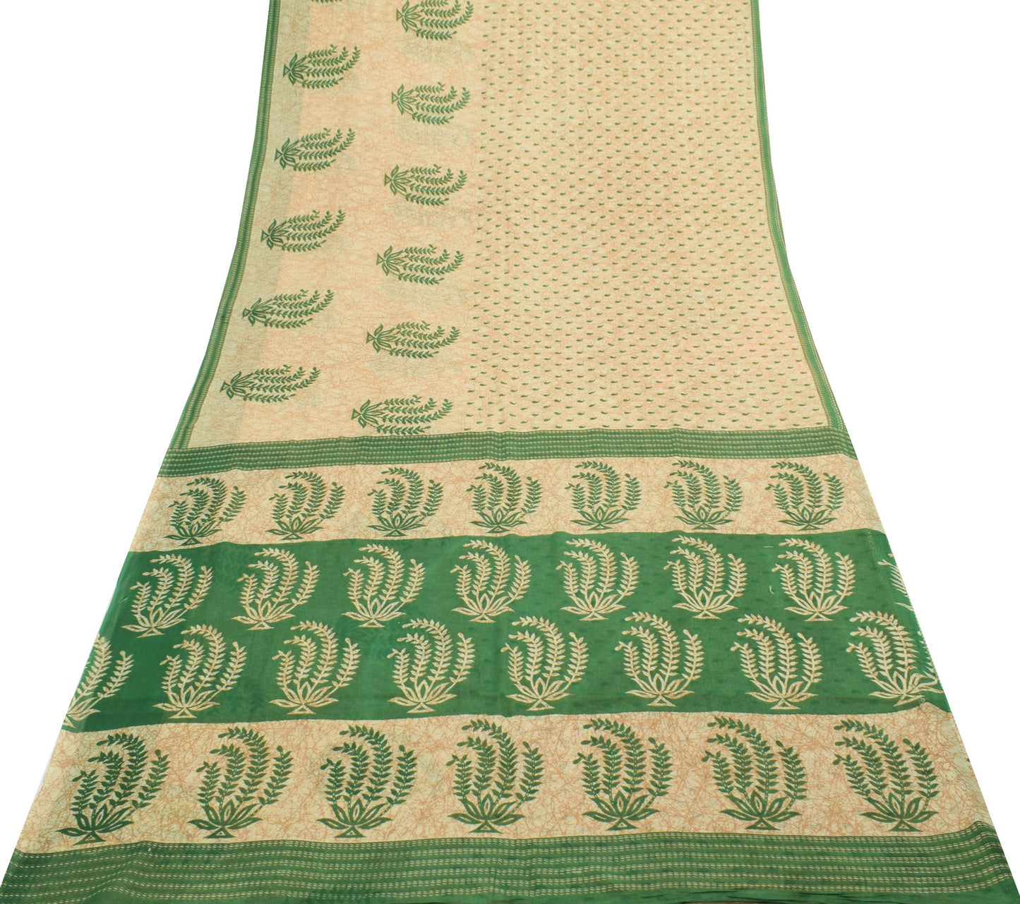 Sushila Vintage Cream Saree 100% Pure Cotton Printed Paisley Soft Craft Fabric