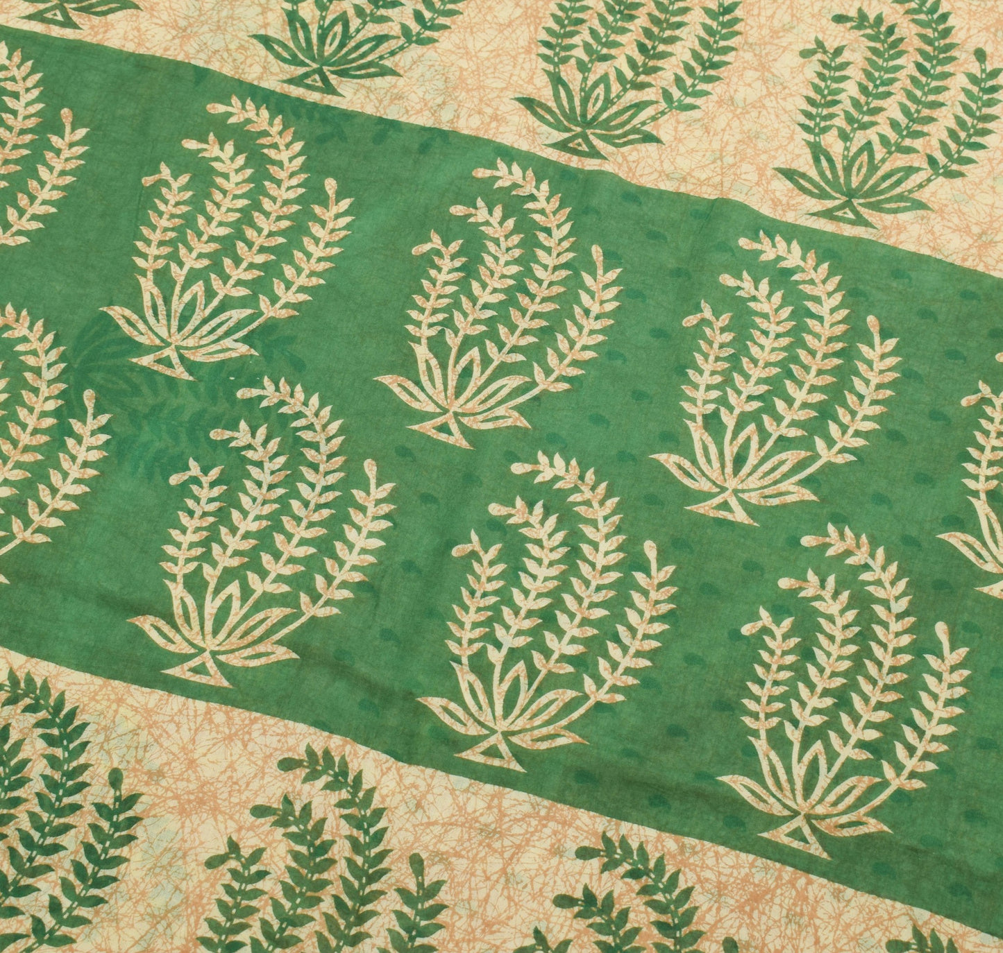 Sushila Vintage Cream Saree 100% Pure Cotton Printed Paisley Soft Craft Fabric
