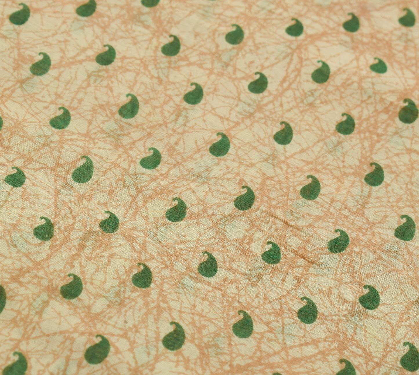 Sushila Vintage Cream Saree 100% Pure Cotton Printed Paisley Soft Craft Fabric