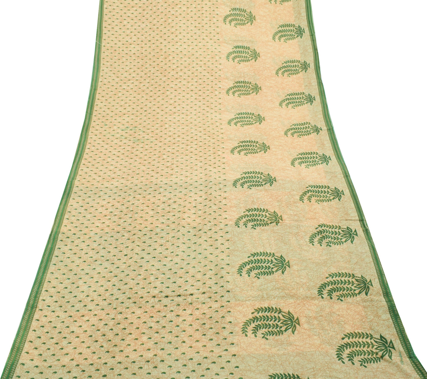 Sushila Vintage Cream Saree 100% Pure Cotton Printed Paisley Soft Craft Fabric