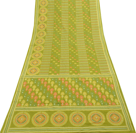 Sushila Vintage Green Floral Saree 100% Pure Cotton Printed Soft Craft Fabric