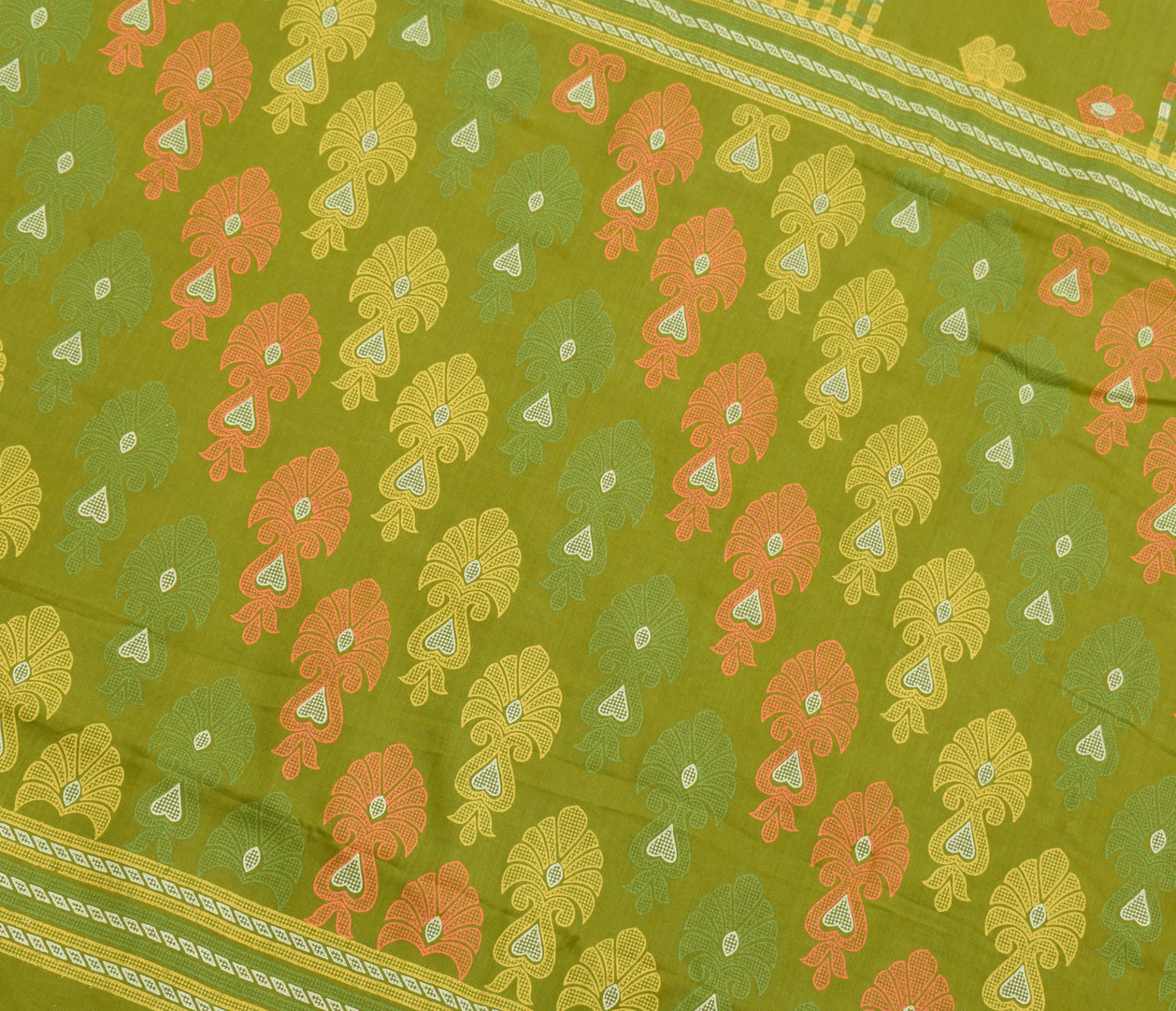 Sushila Vintage Green Floral Saree 100% Pure Cotton Printed Soft Craft Fabric