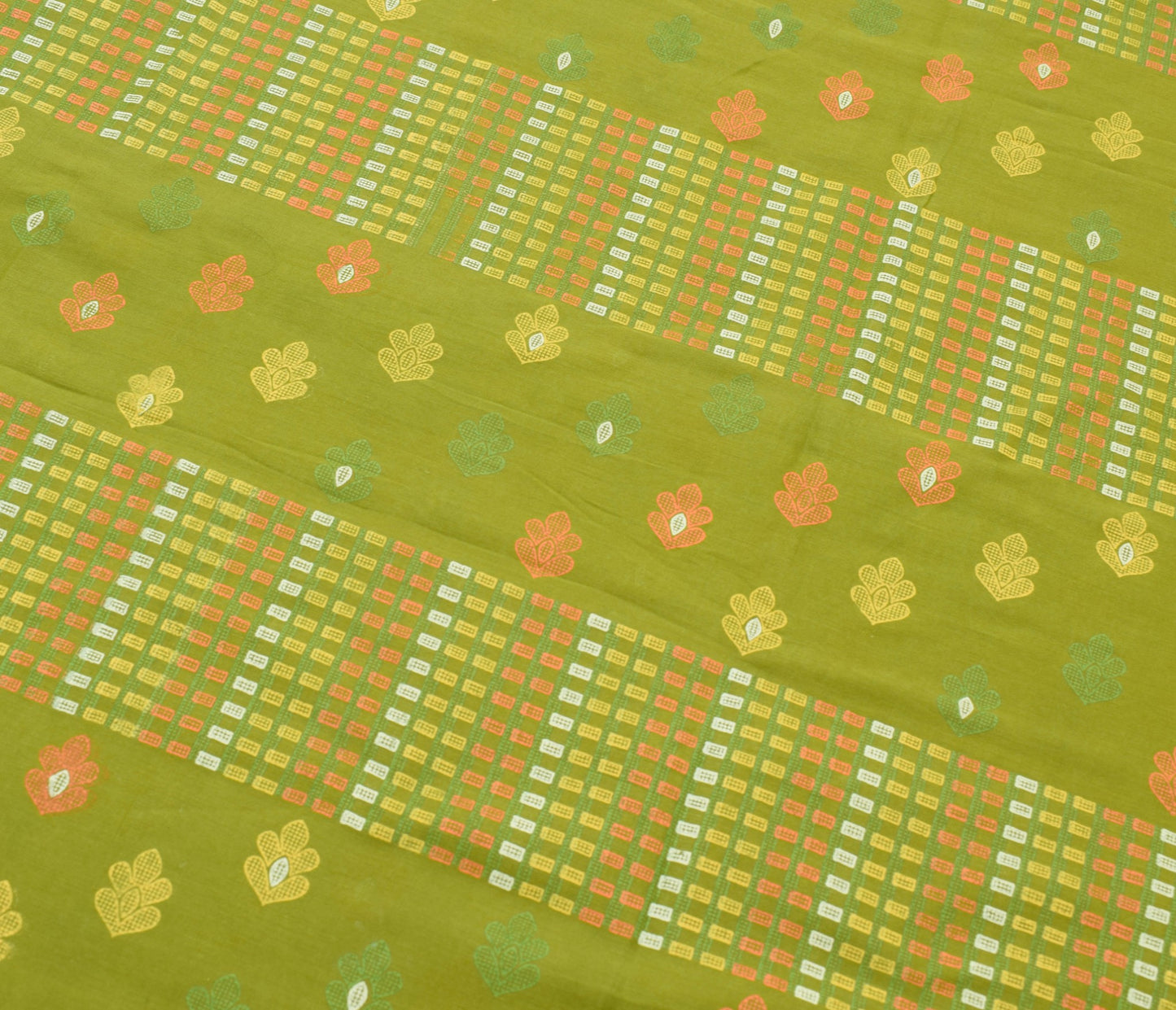 Sushila Vintage Green Floral Saree 100% Pure Cotton Printed Soft Craft Fabric