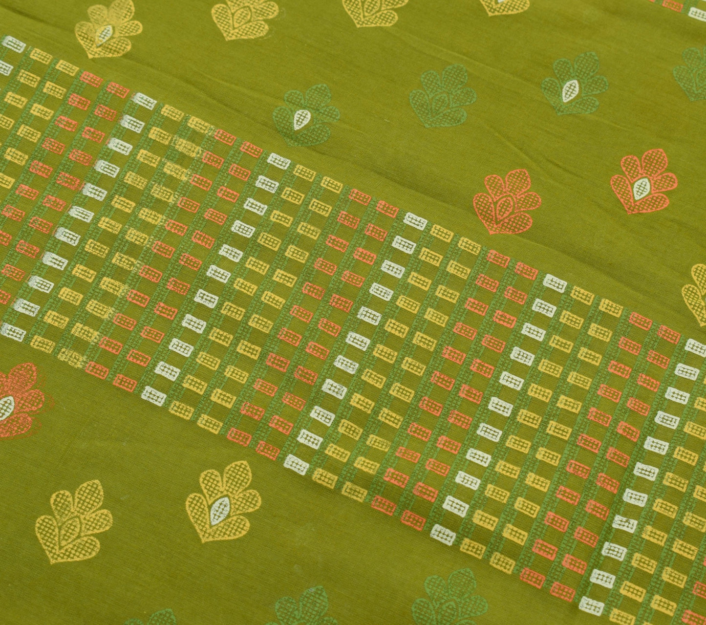 Sushila Vintage Green Floral Saree 100% Pure Cotton Printed Soft Craft Fabric