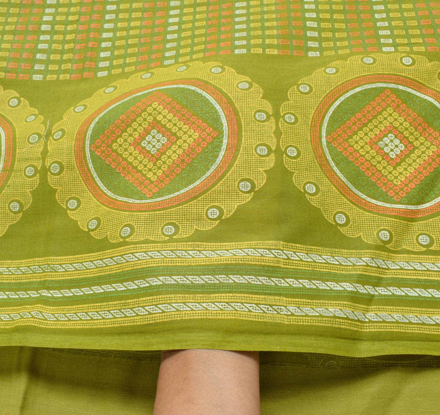 Sushila Vintage Green Floral Saree 100% Pure Cotton Printed Soft Craft Fabric