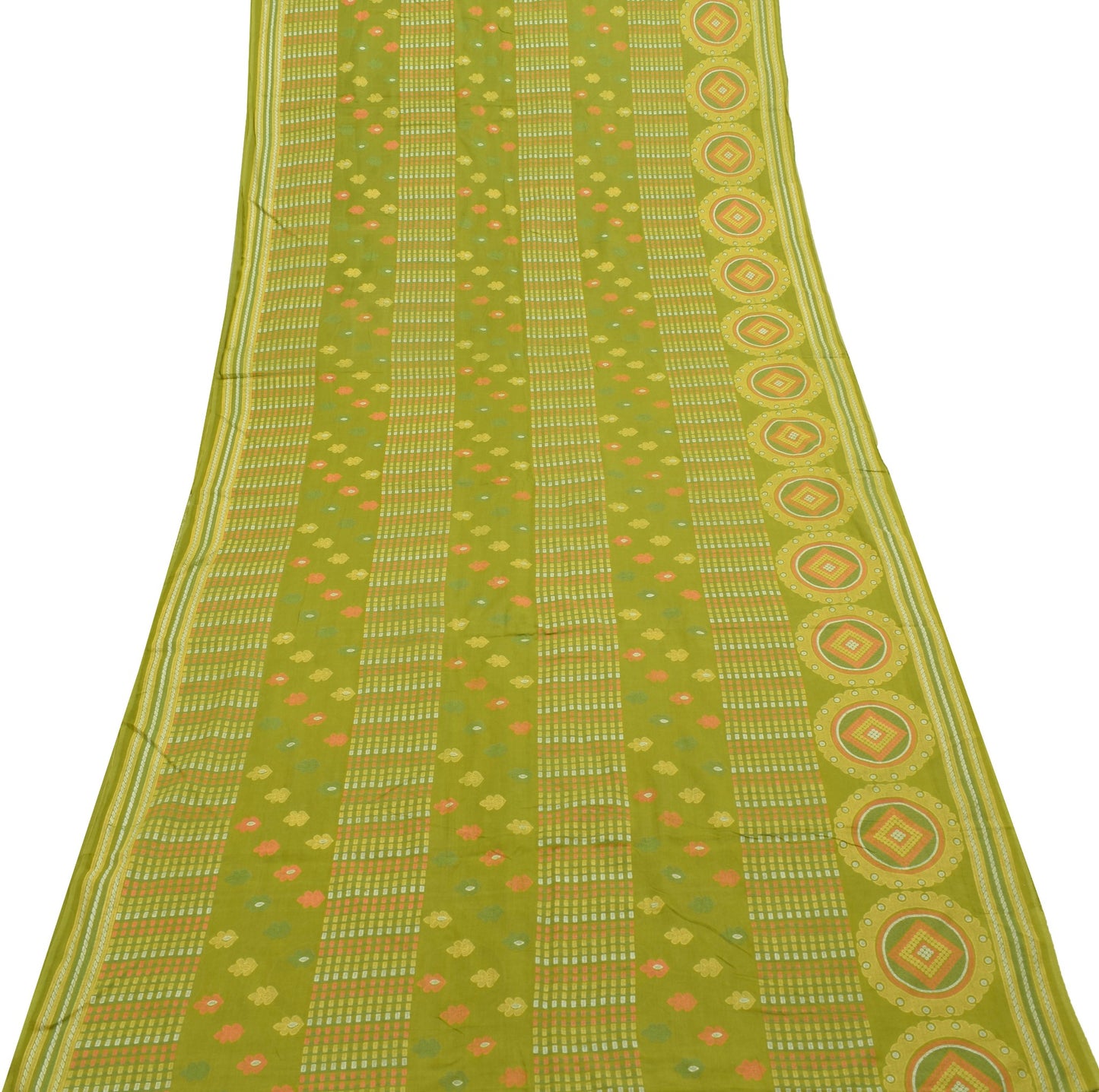 Sushila Vintage Green Floral Saree 100% Pure Cotton Printed Soft Craft Fabric