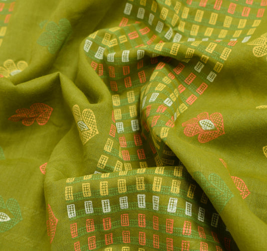 Sushila Vintage Green Floral Saree 100% Pure Cotton Printed Soft Craft Fabric