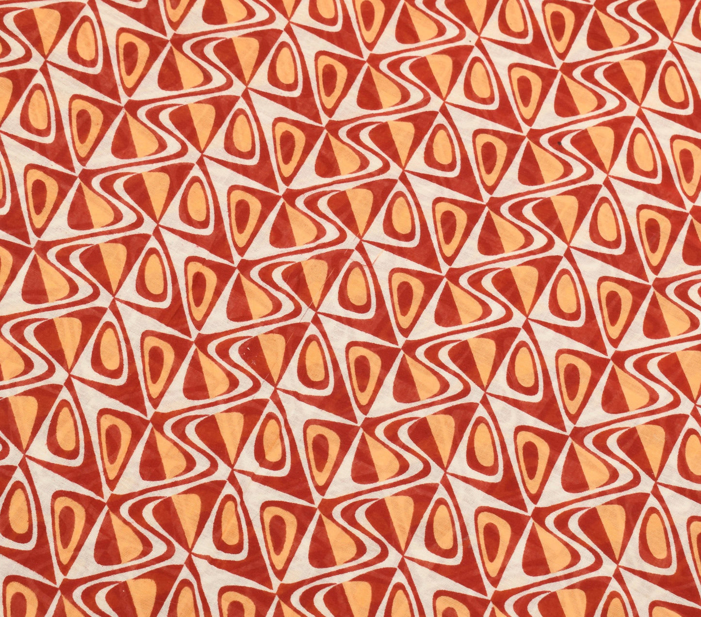 Sushila Vintage Red Saree 100% Pure Cotton Geometrical Printed Soft Craft Fabric