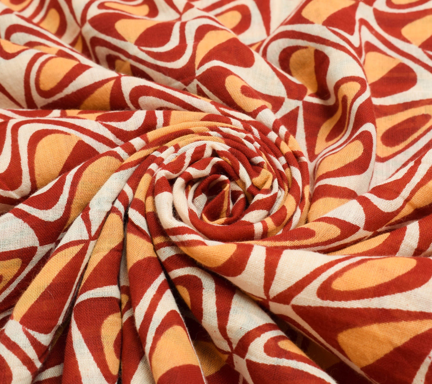 Sushila Vintage Red Saree 100% Pure Cotton Geometrical Printed Soft Craft Fabric
