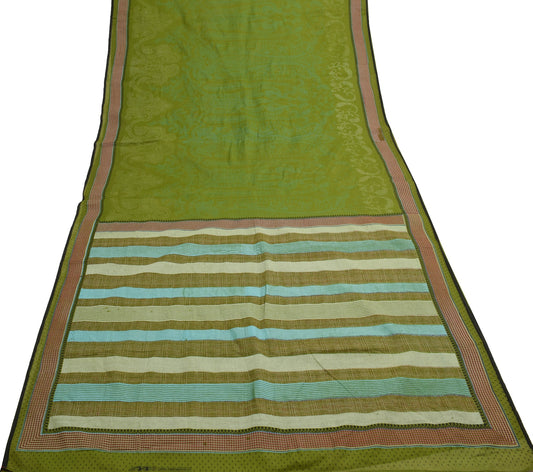 Sushila Vintage Henna Green Saree 100% Pure Cotton Hand Printed Paisley Fabric
