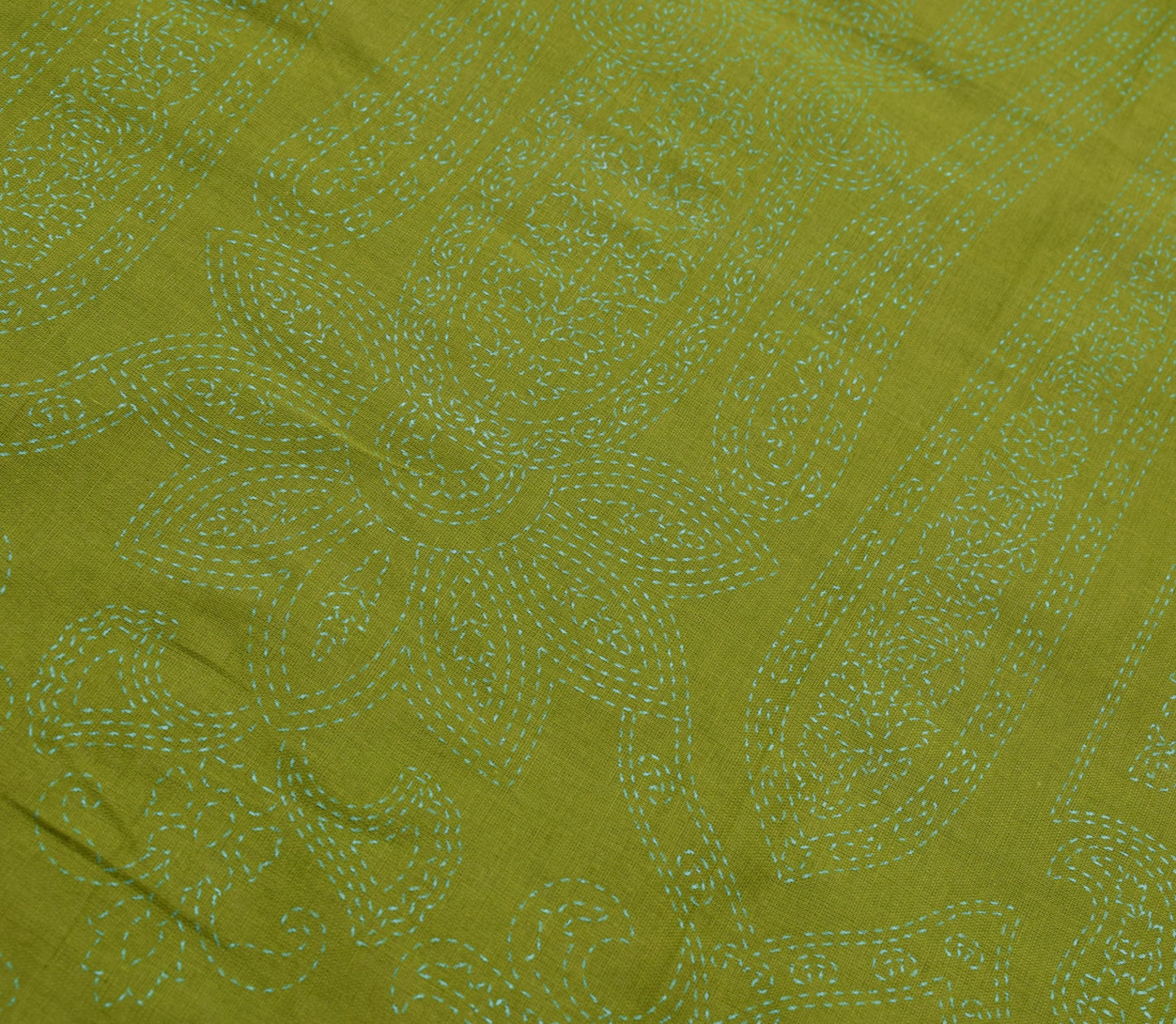 Sushila Vintage Henna Green Saree 100% Pure Cotton Hand Printed Paisley Fabric