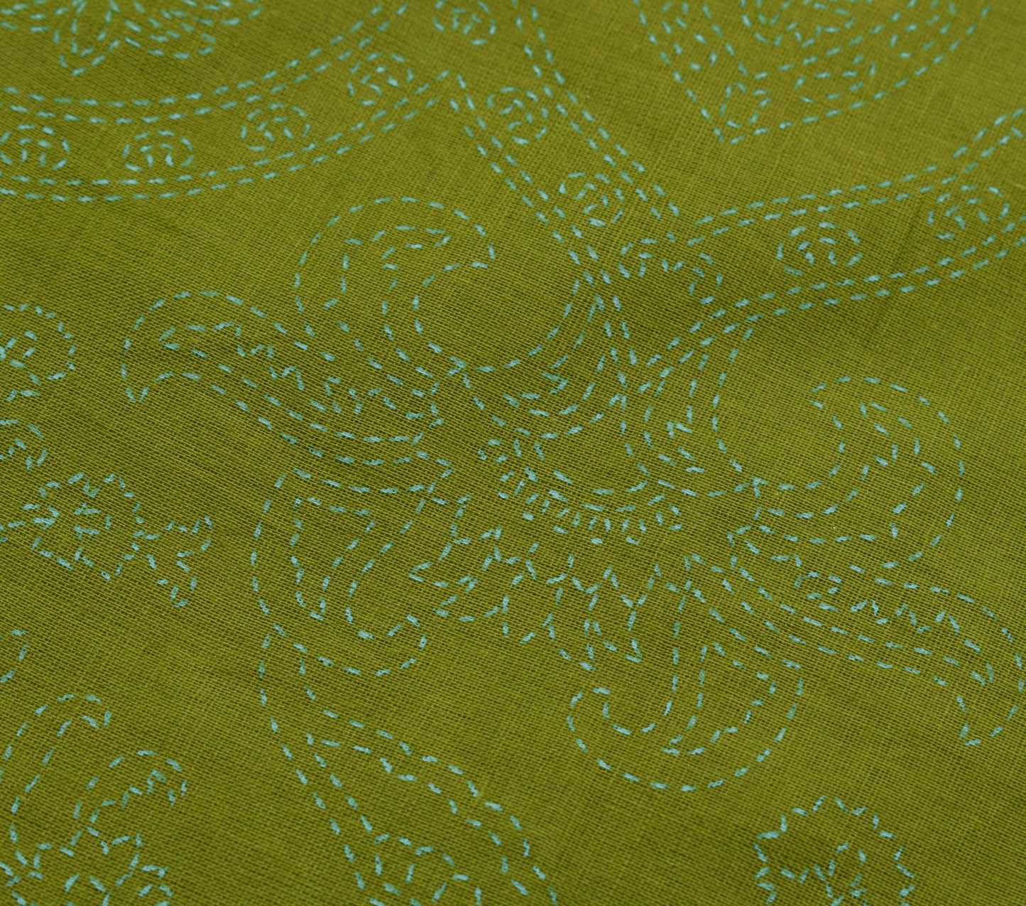 Sushila Vintage Henna Green Saree 100% Pure Cotton Hand Printed Paisley Fabric