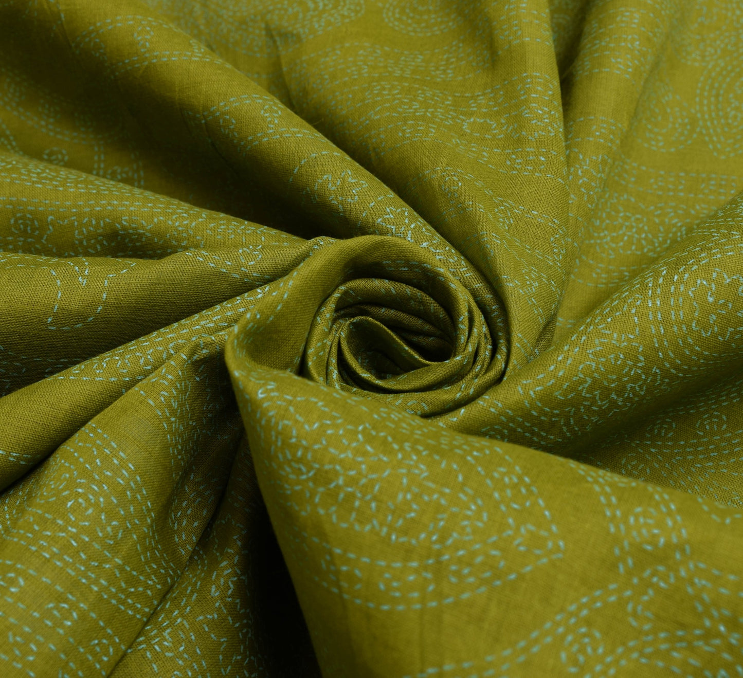 Sushila Vintage Henna Green Saree 100% Pure Cotton Hand Printed Paisley Fabric