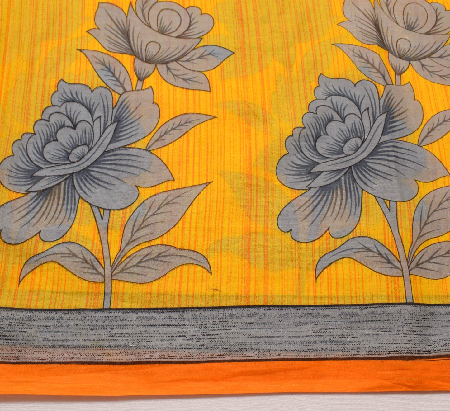 Sushila Vintage Saree 100% Pure Cotton Printed Yellow Floral Women Craft Fabric