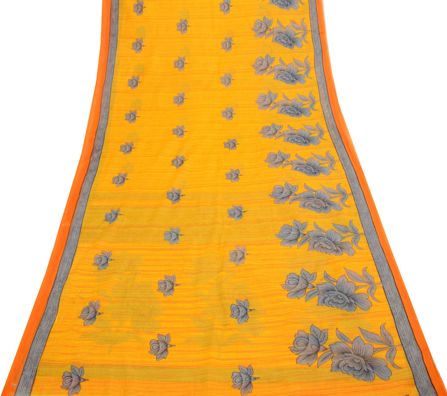 Sushila Vintage Saree 100% Pure Cotton Printed Yellow Floral Women Craft Fabric