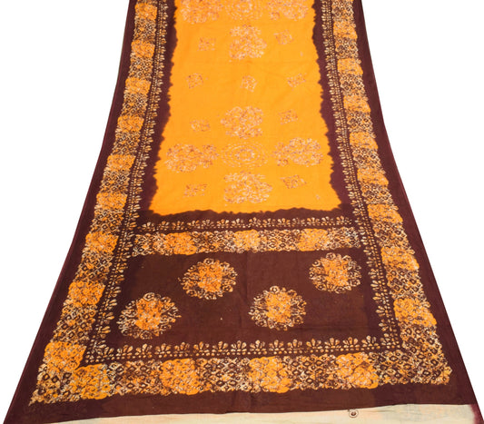 Sushila Vintage Yellow  Saree 100% Pure Cotton Batik Printed Soft Craft Fabric