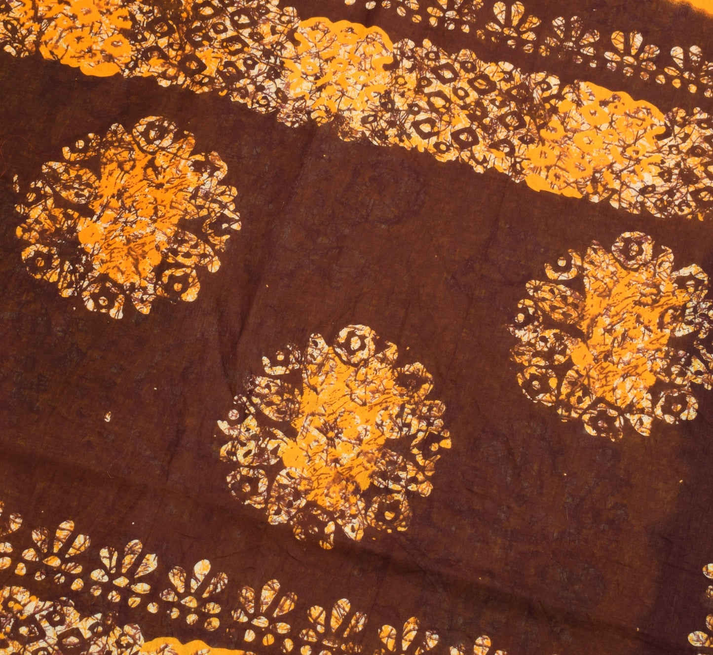 Sushila Vintage Yellow  Saree 100% Pure Cotton Batik Printed Soft Craft Fabric