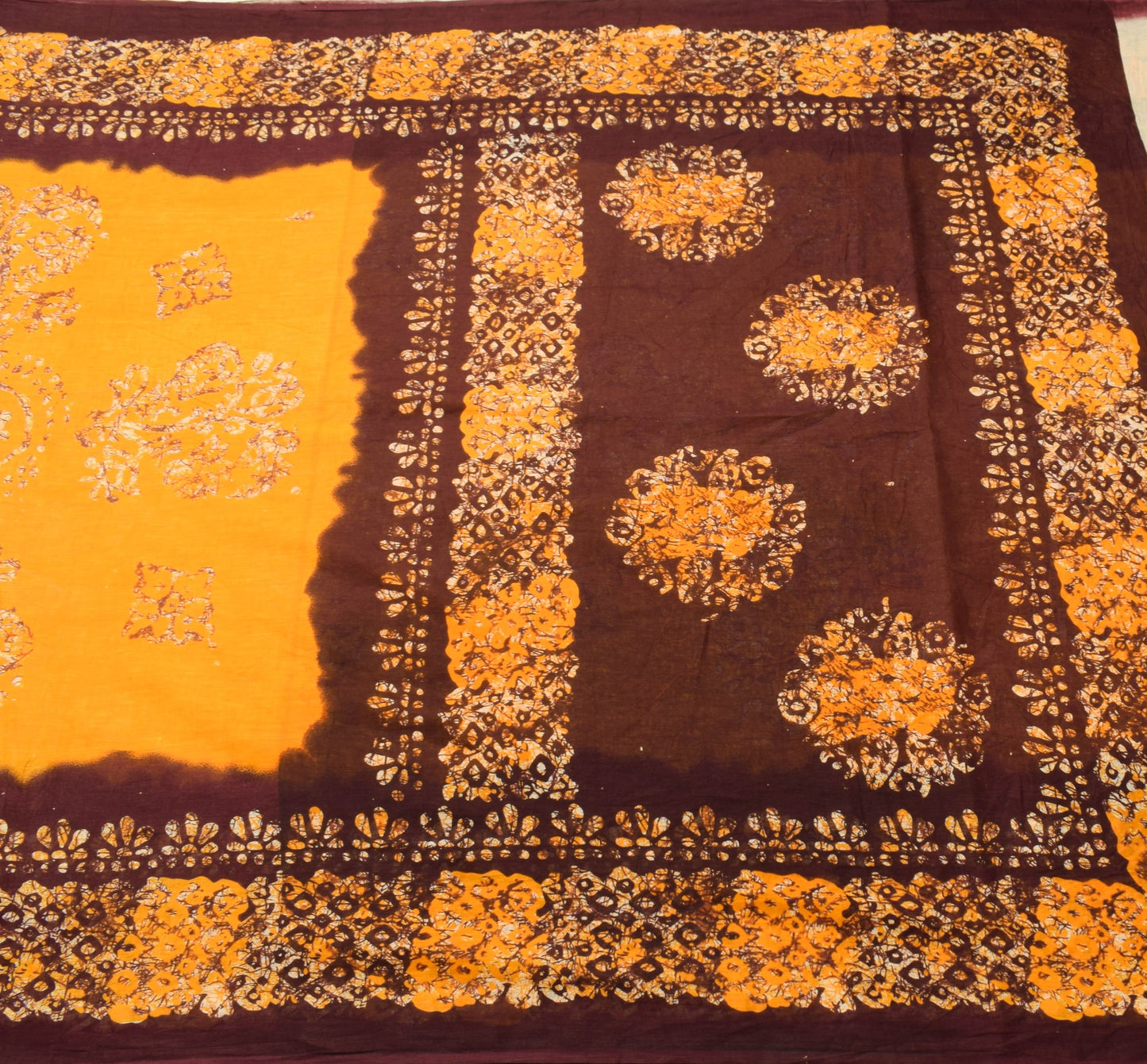 Sushila Vintage Yellow  Saree 100% Pure Cotton Batik Printed Soft Craft Fabric