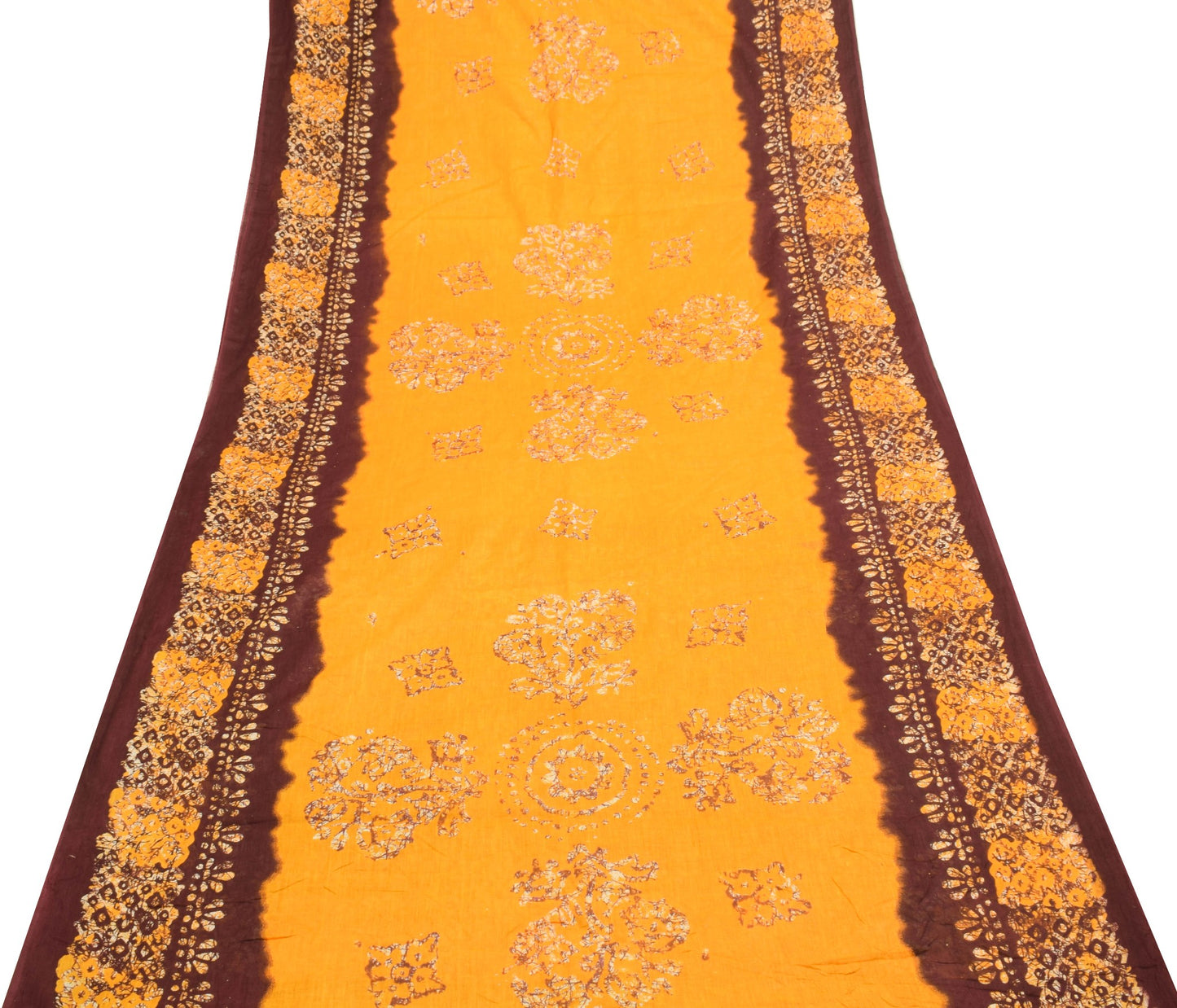 Sushila Vintage Yellow  Saree 100% Pure Cotton Batik Printed Soft Craft Fabric