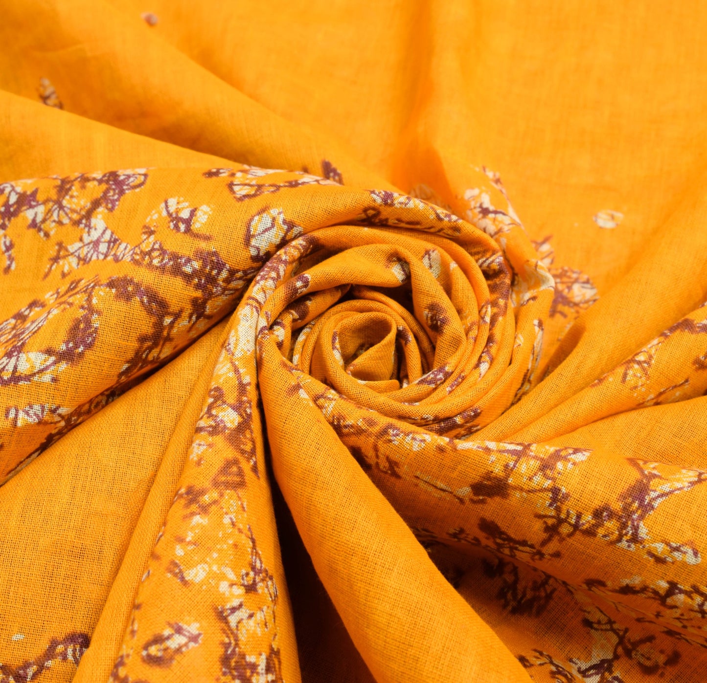 Sushila Vintage Yellow  Saree 100% Pure Cotton Batik Printed Soft Craft Fabric