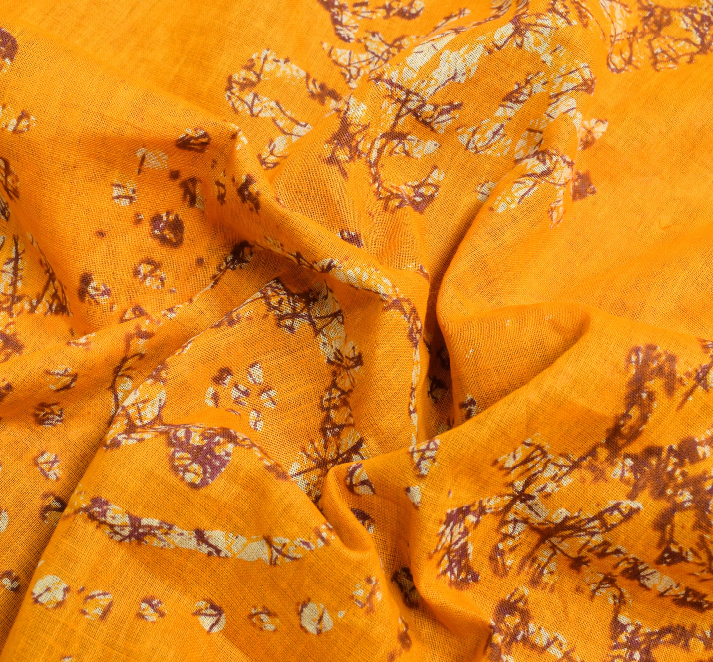 Sushila Vintage Yellow  Saree 100% Pure Cotton Batik Printed Soft Craft Fabric