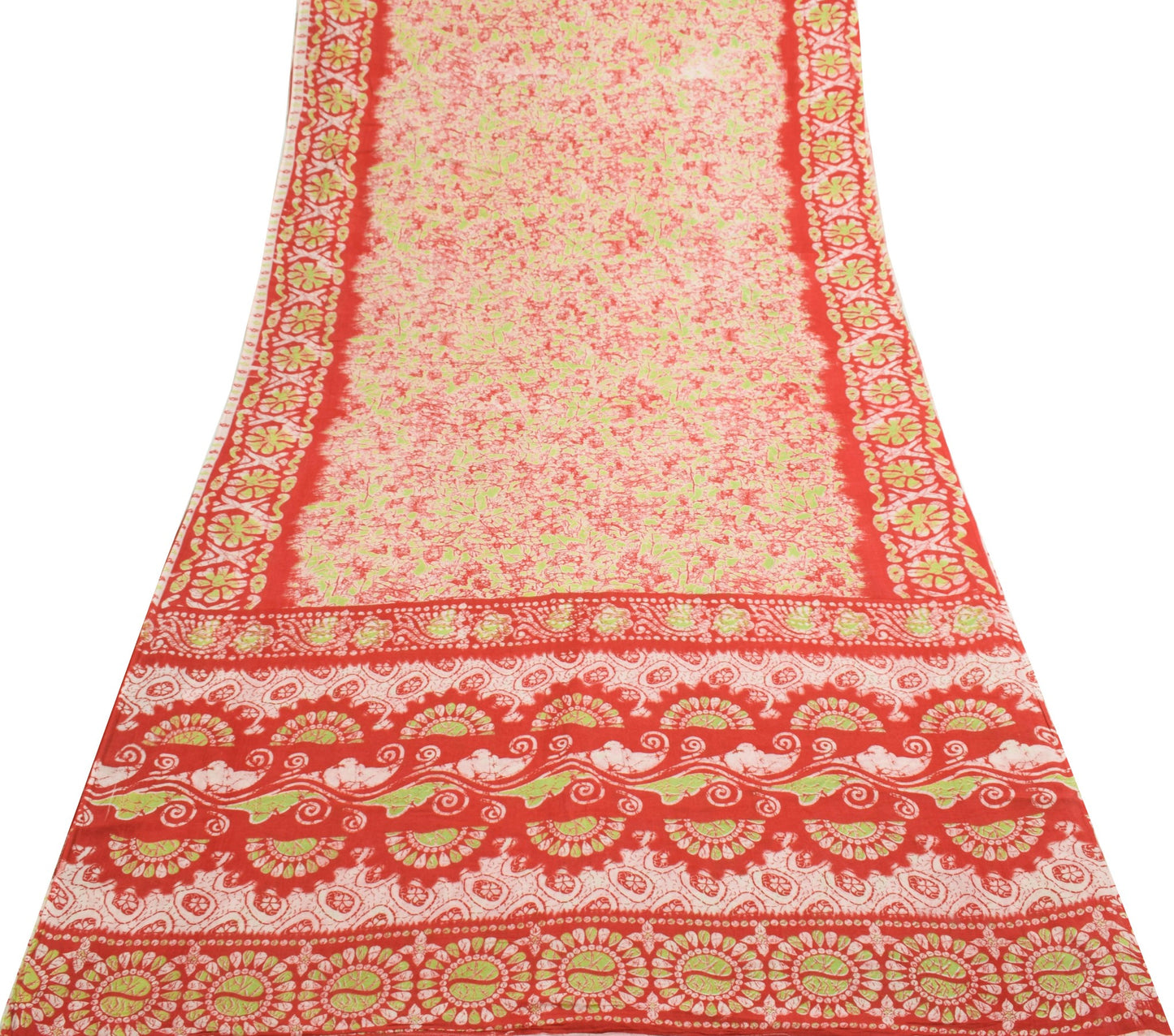 Sushila Vintage Red Women Saree 100% Pure Cotton Printed Soft Craft Fabric