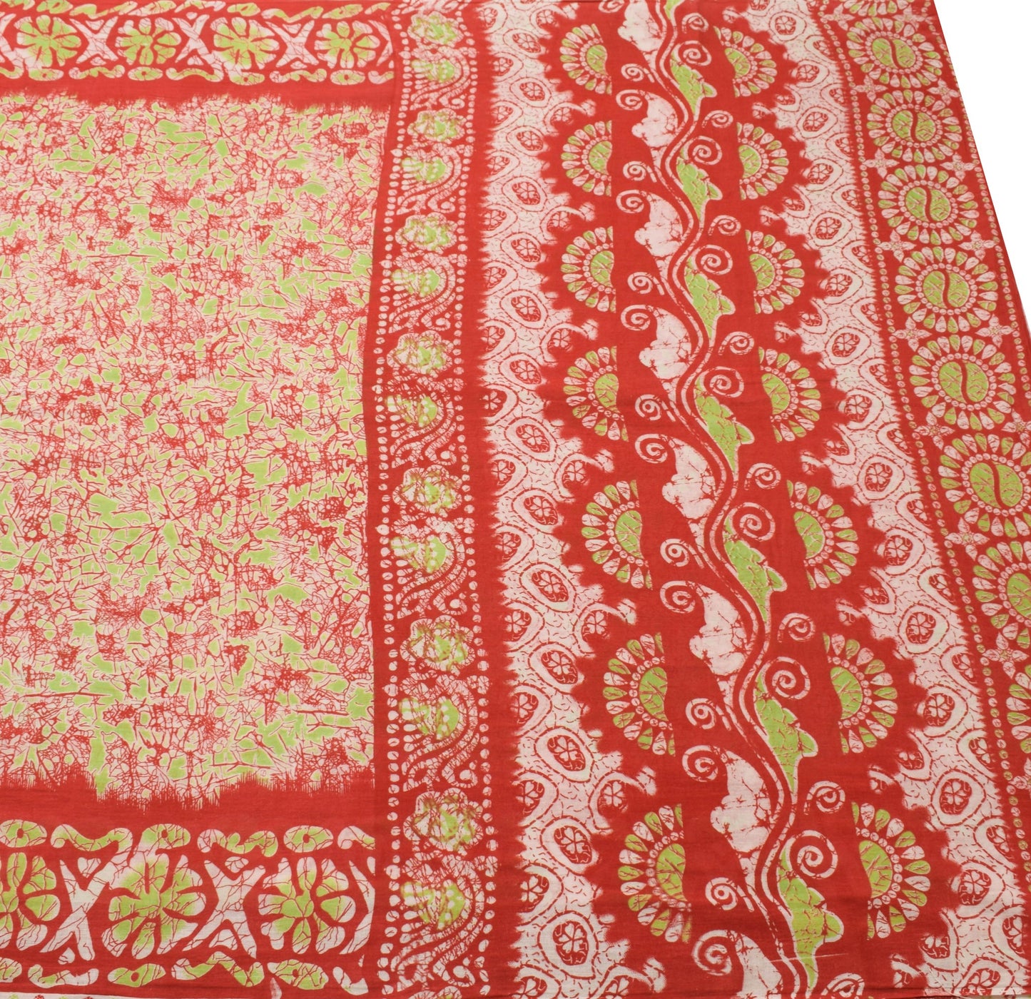 Sushila Vintage Red Women Saree 100% Pure Cotton Printed Soft Craft Fabric