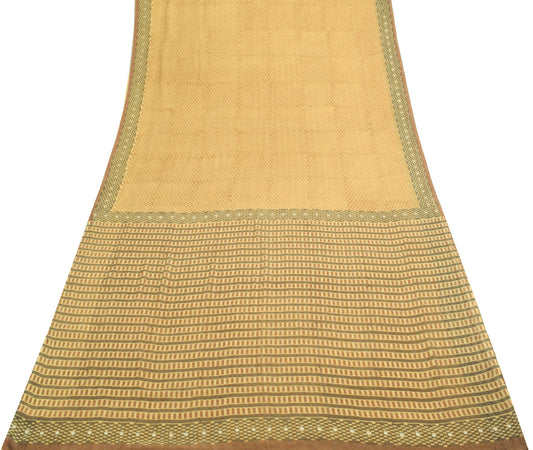 Sushila Vintage Beige Saree 100%Pure Georgette Silk Zig-Zag Printed Craft Fabric