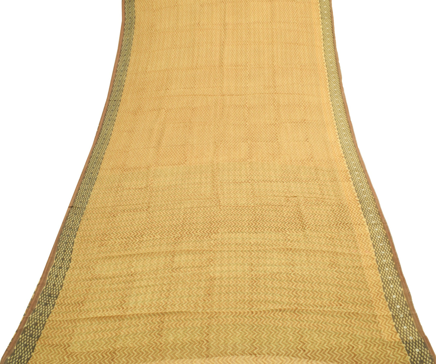 Sushila Vintage Beige Saree 100%Pure Georgette Silk Zig-Zag Printed Craft Fabric