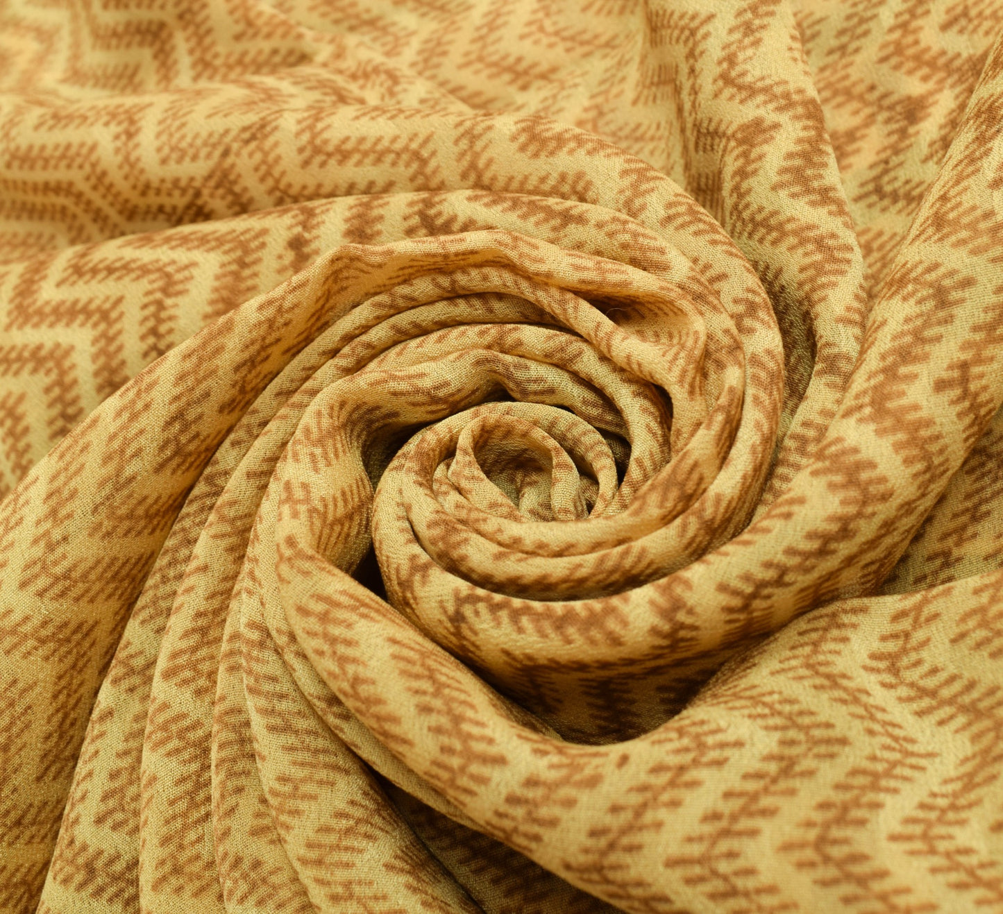 Sushila Vintage Beige Saree 100%Pure Georgette Silk Zig-Zag Printed Craft Fabric