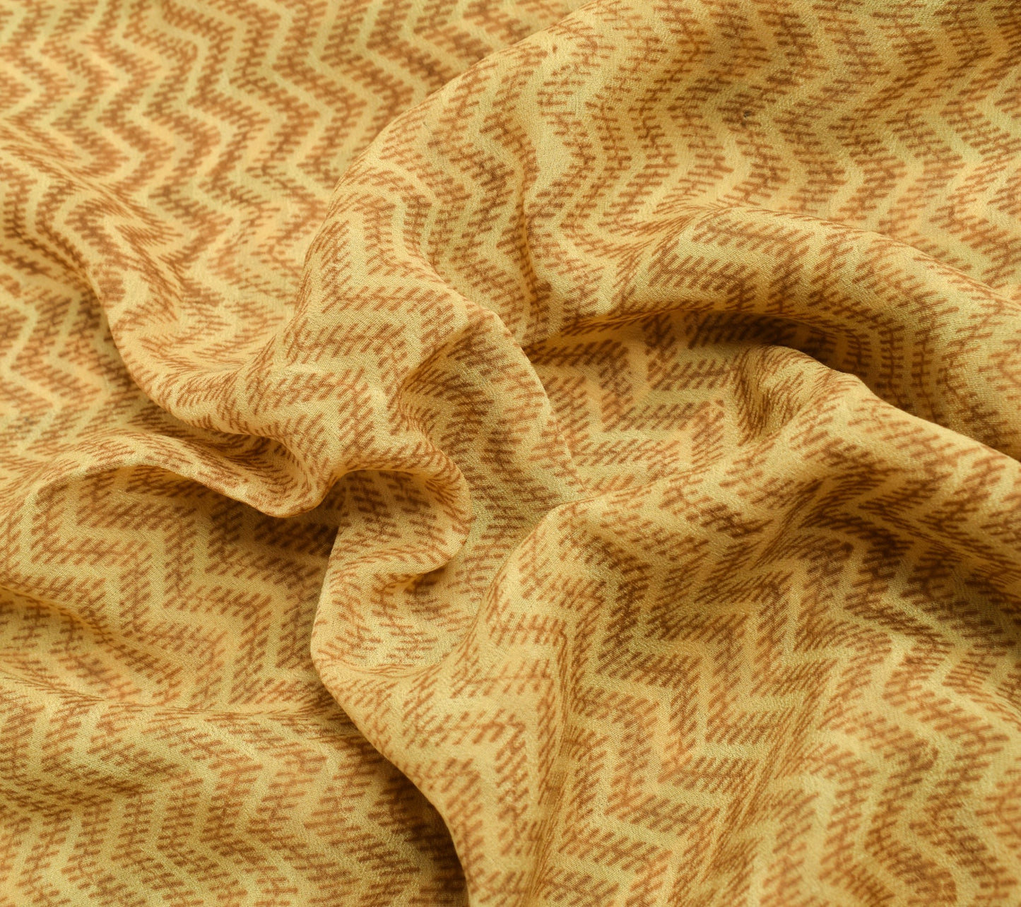 Sushila Vintage Beige Saree 100%Pure Georgette Silk Zig-Zag Printed Craft Fabric