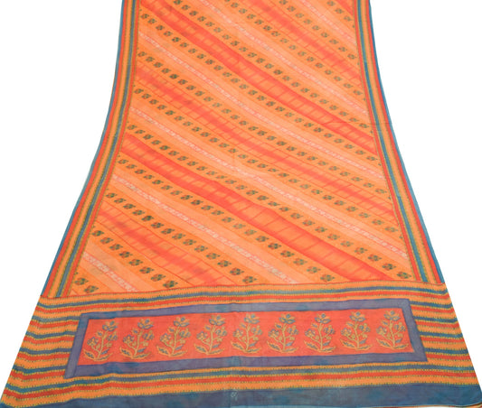 Sushila Vintage Saree Pure Georgette Silk Printed  Craft Orange Floral Fabric