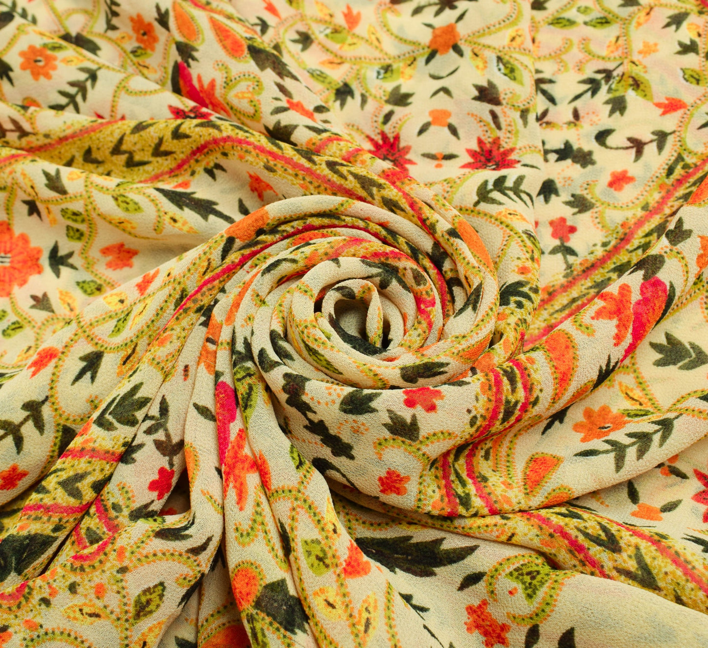 Sushila Vintage Saree Pure Georgette Silk Printed Cream Floral Daily Wear Fabric