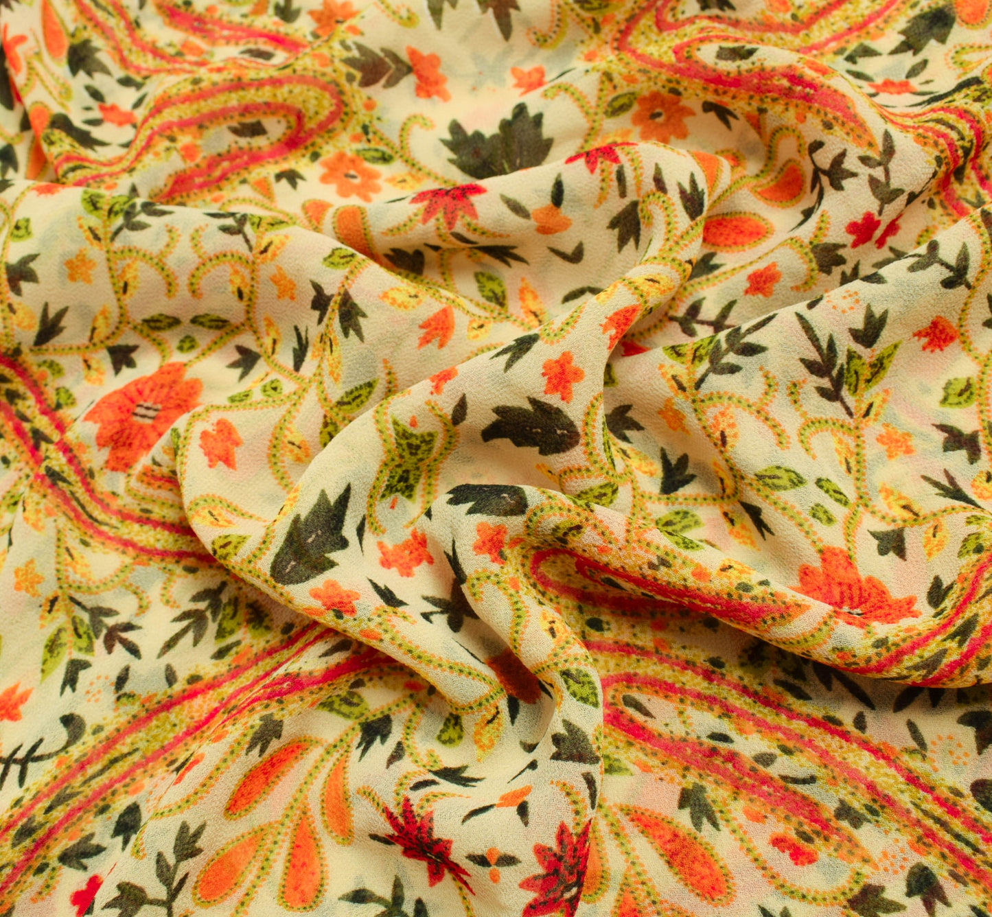 Sushila Vintage Saree Pure Georgette Silk Printed Cream Floral Daily Wear Fabric