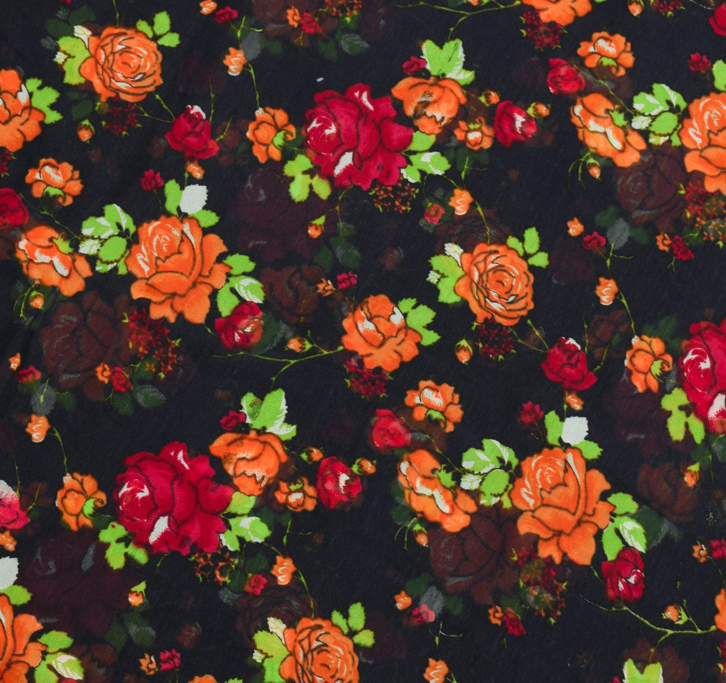 Sushila Vintage Black Floral Saree 100% Pure Georgette Silk Printed Craft Fabric