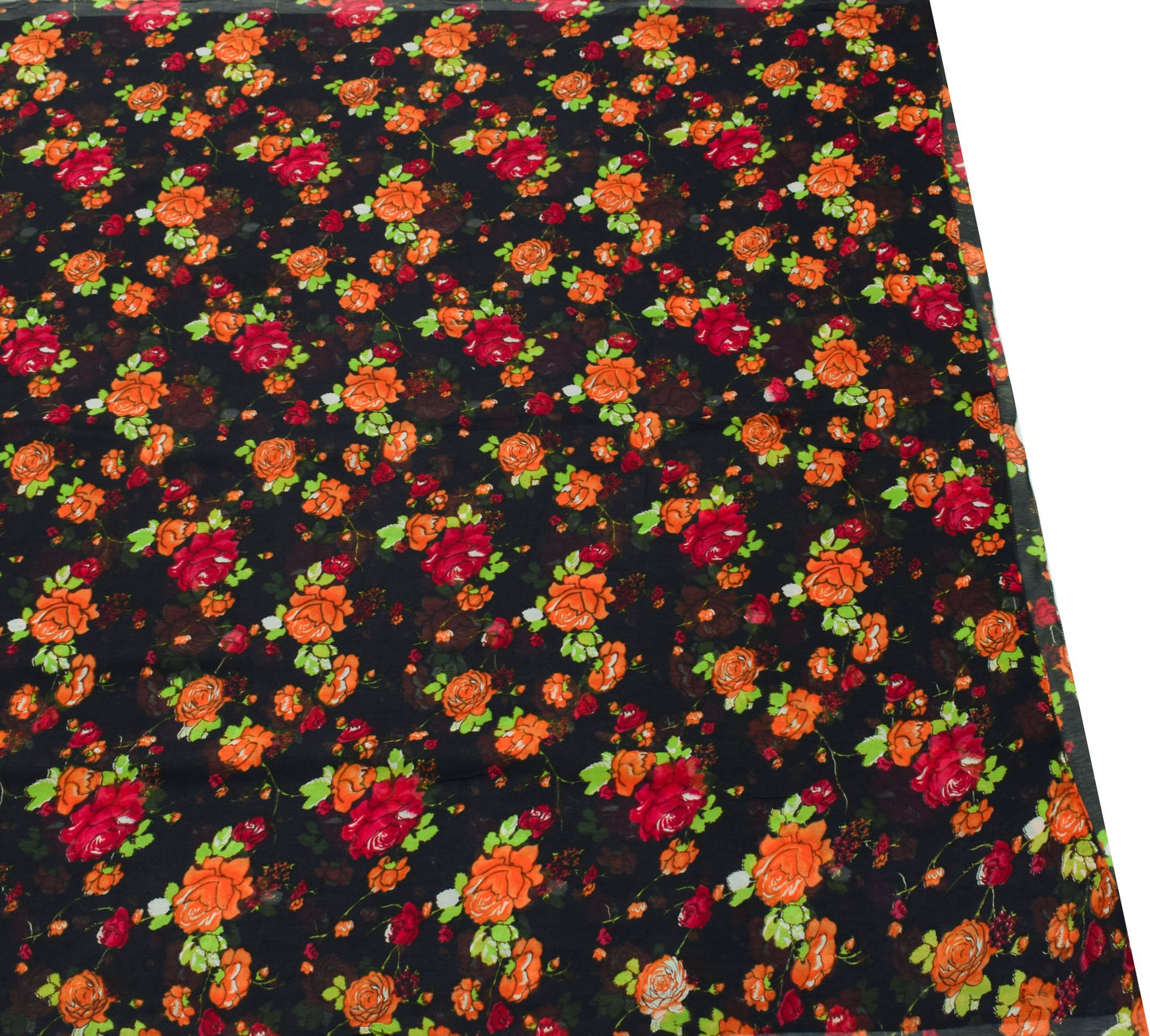 Sushila Vintage Black Floral Saree 100% Pure Georgette Silk Printed Craft Fabric