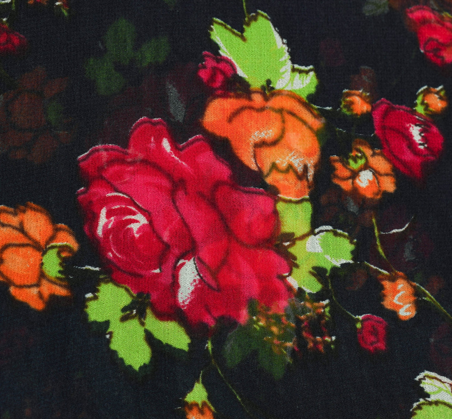 Sushila Vintage Black Floral Saree 100% Pure Georgette Silk Printed Craft Fabric