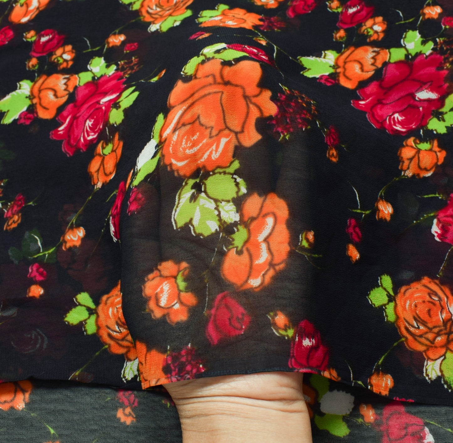 Sushila Vintage Black Floral Saree 100% Pure Georgette Silk Printed Craft Fabric