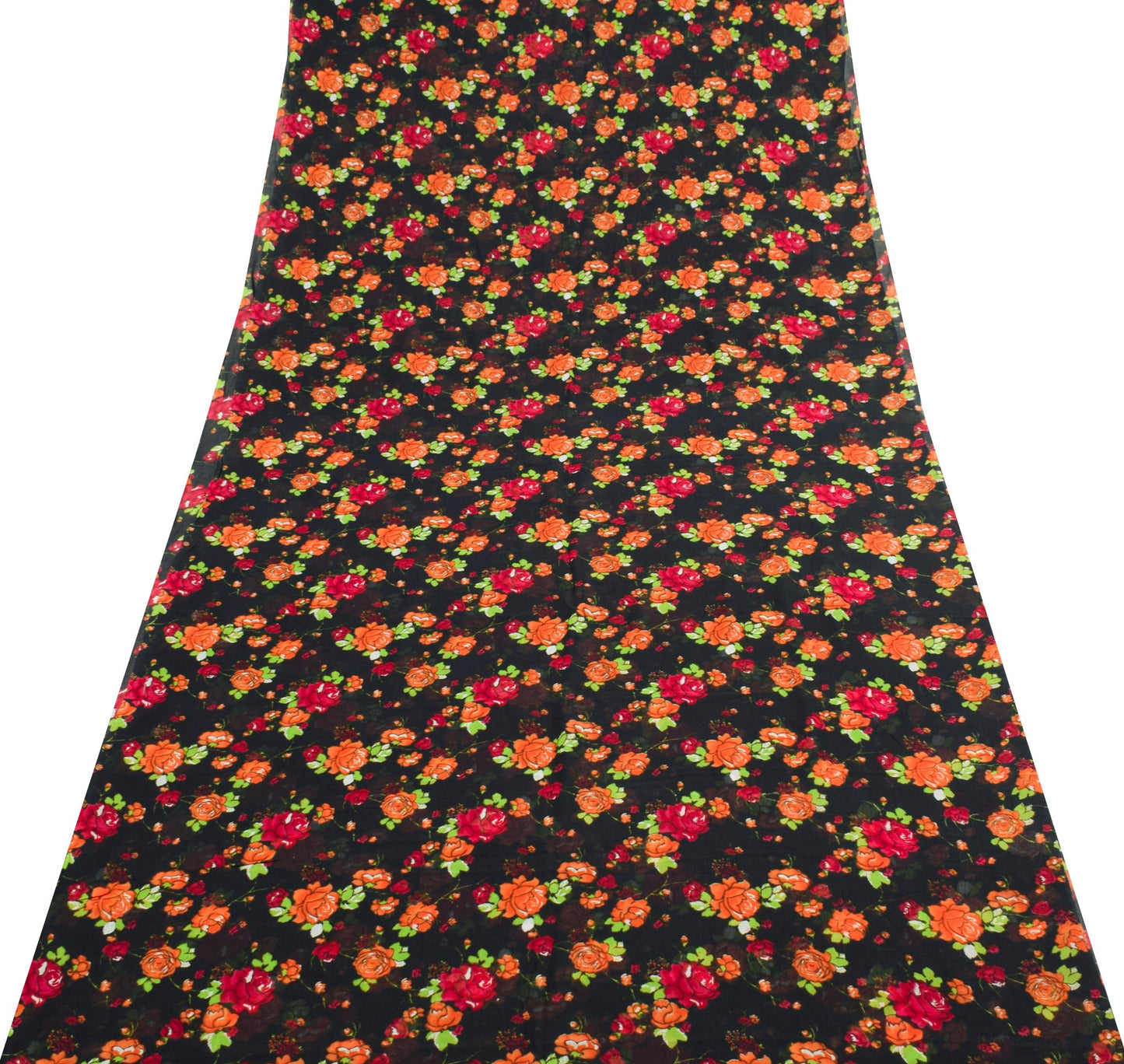 Sushila Vintage Black Floral Saree 100% Pure Georgette Silk Printed Craft Fabric