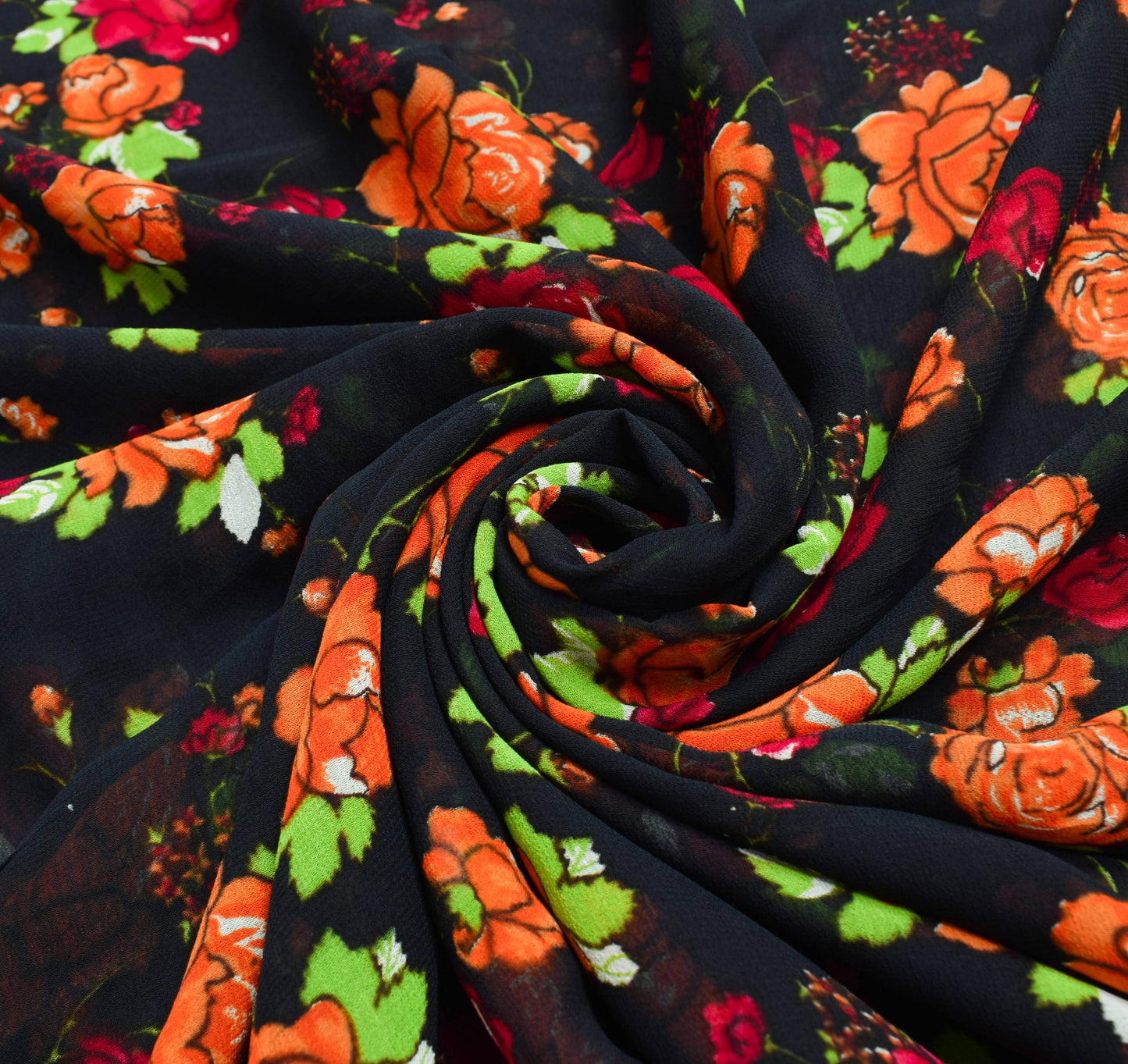 Sushila Vintage Black Floral Saree 100% Pure Georgette Silk Printed Craft Fabric