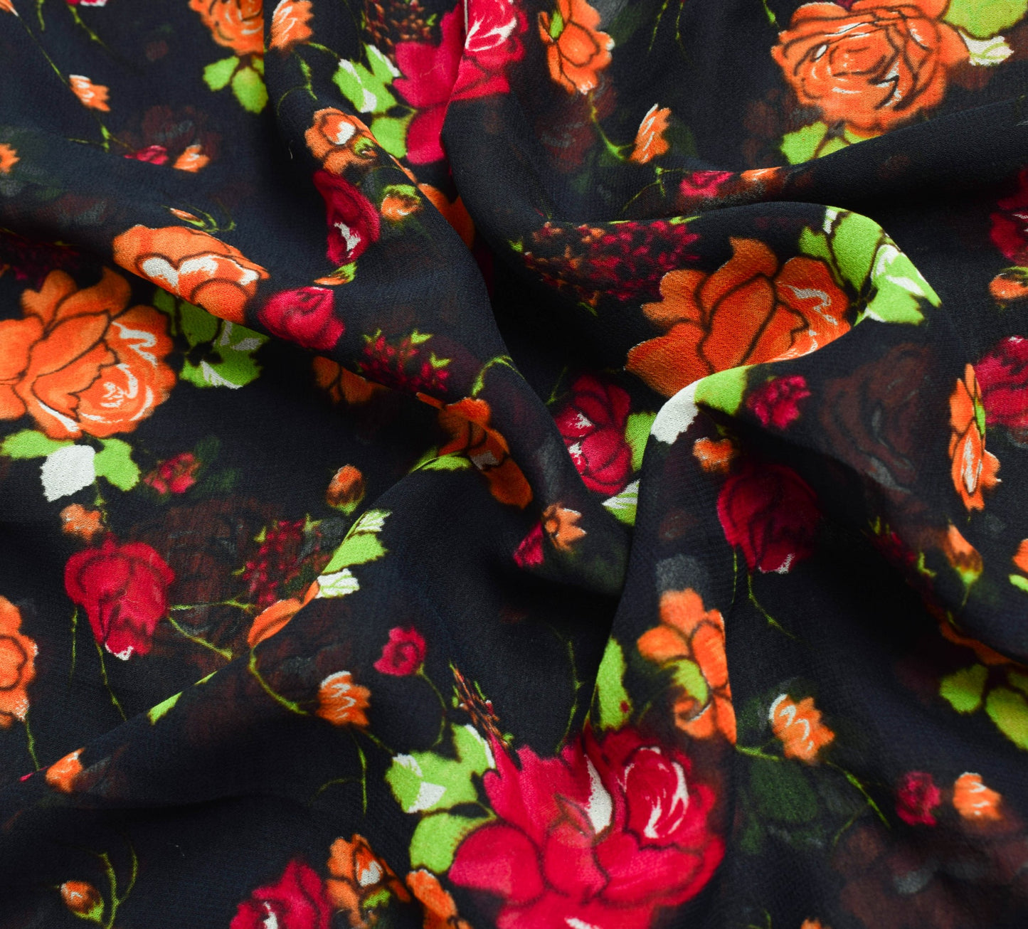 Sushila Vintage Black Floral Saree 100% Pure Georgette Silk Printed Craft Fabric