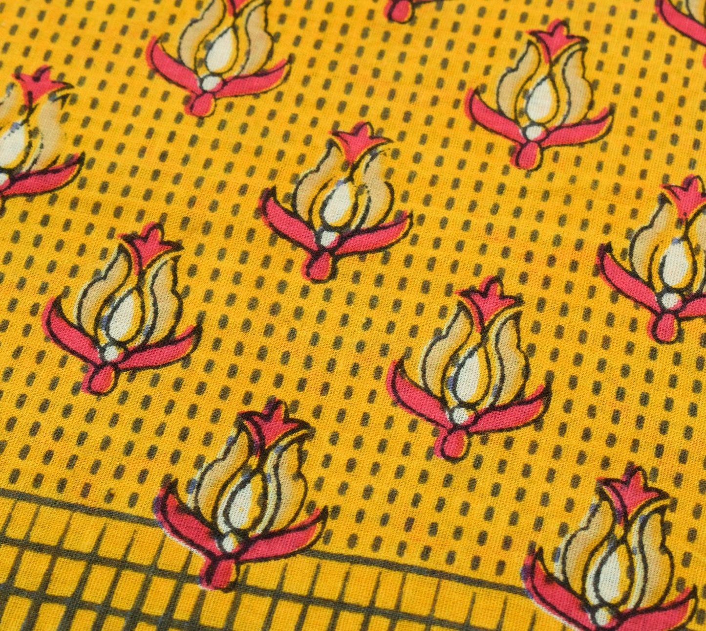 Sushila Vintage Blue Yellow Saree 100% Pure Cotton Floral Printed Craft Fabric