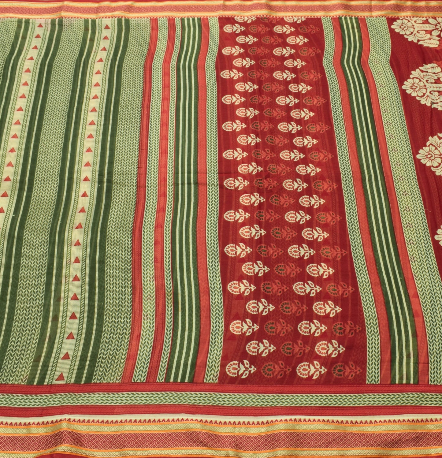 Sushila Vintage Green Red Saree 100% Pure Cotton Printed Woven Soft Craft Fabric