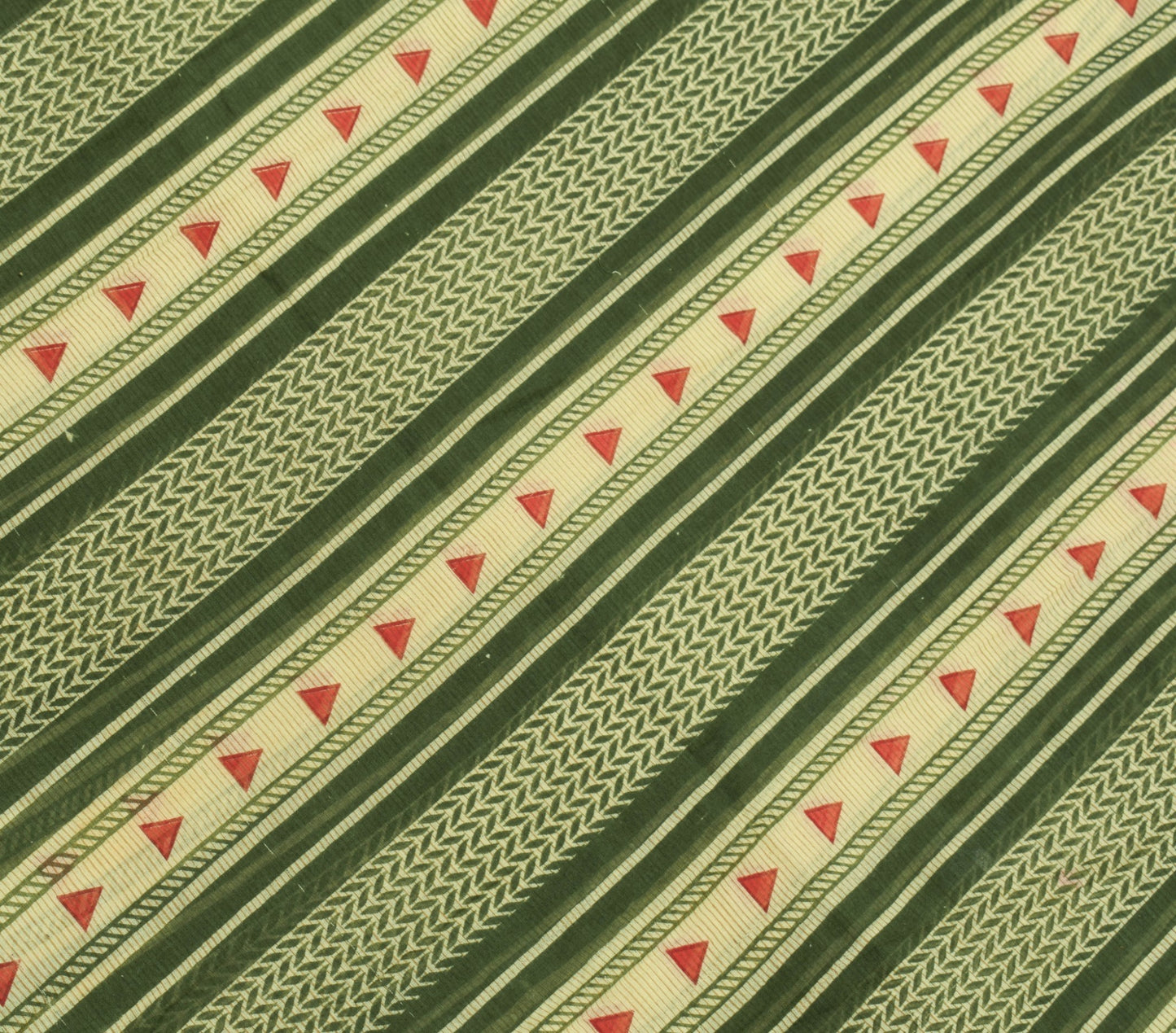 Sushila Vintage Green Red Saree 100% Pure Cotton Printed Woven Soft Craft Fabric