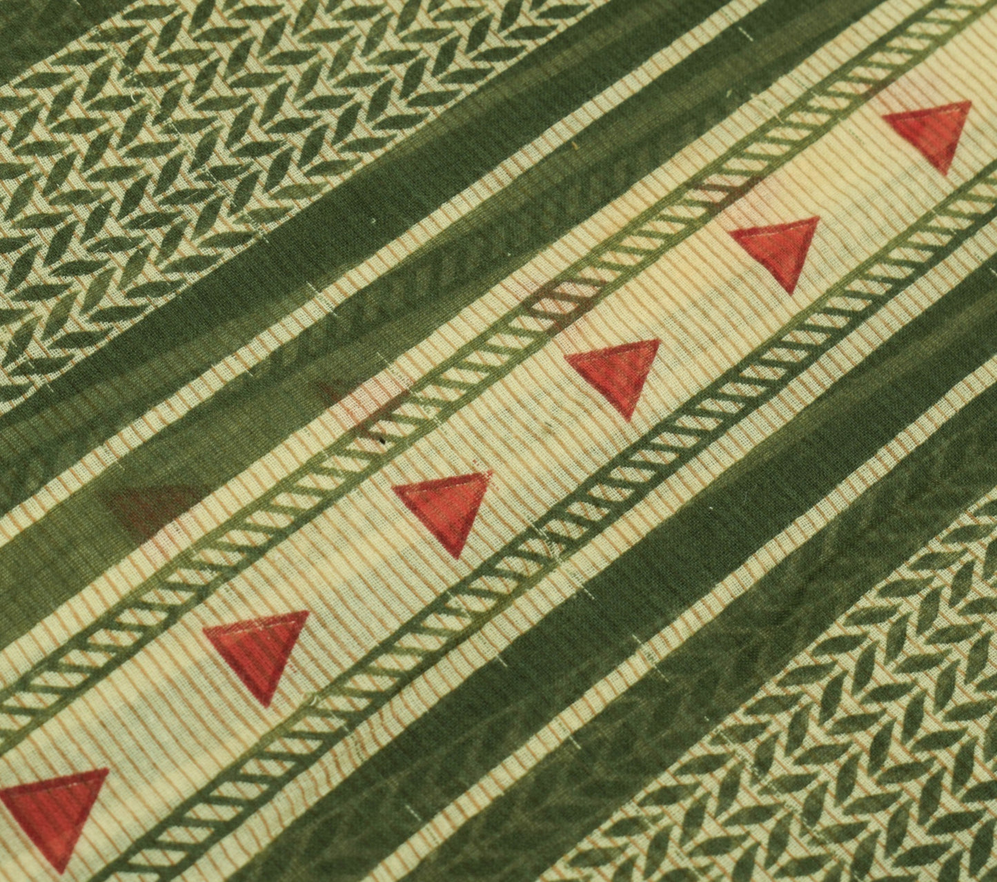 Sushila Vintage Green Red Saree 100% Pure Cotton Printed Woven Soft Craft Fabric