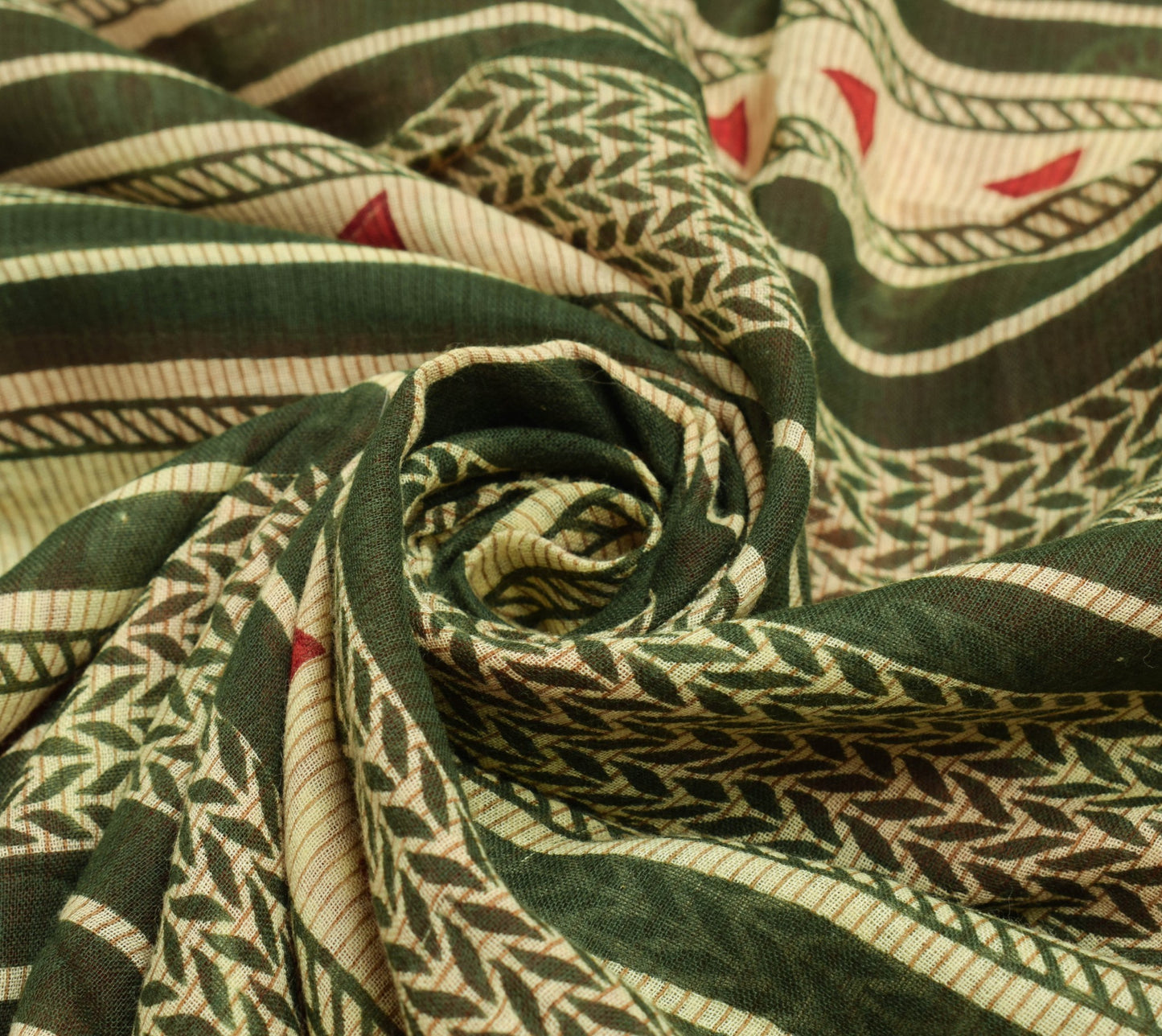 Sushila Vintage Green Red Saree 100% Pure Cotton Printed Woven Soft Craft Fabric